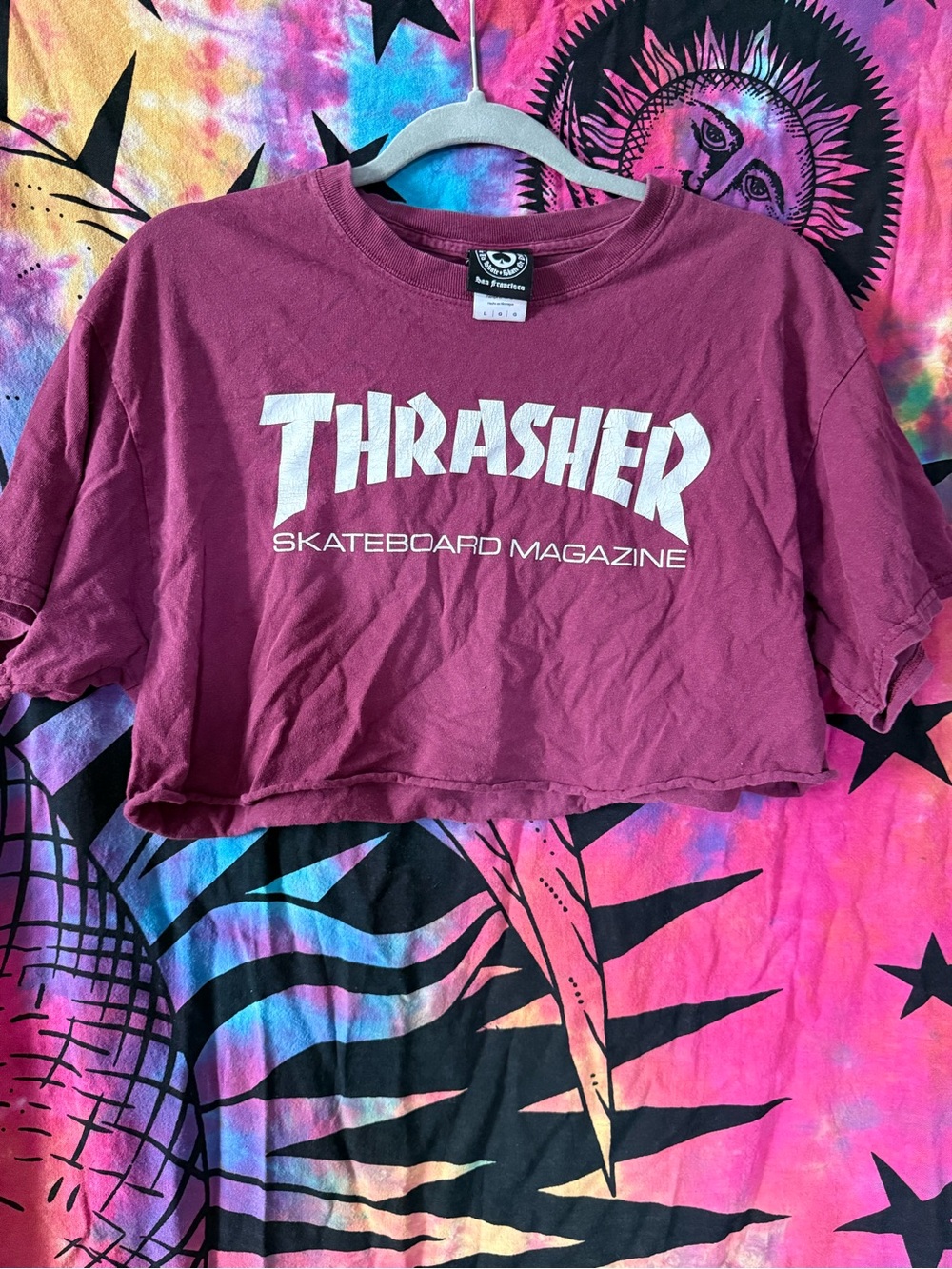 Thrasher Kids Cropped Tee in Maroon with White Logo